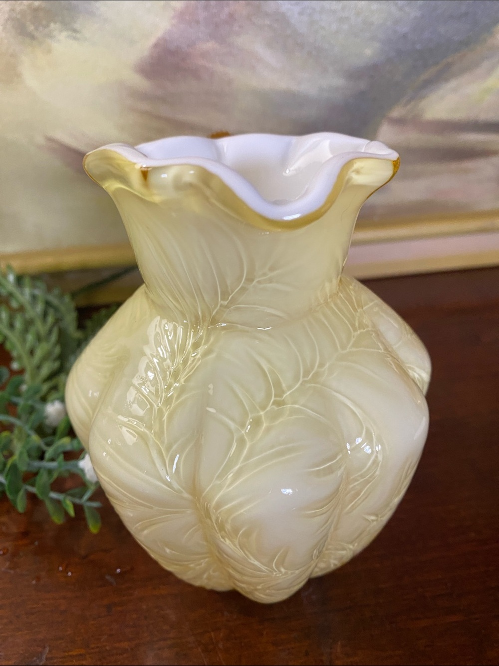 Fenton Buttercup Overlay Glass Pitcher or Creamer